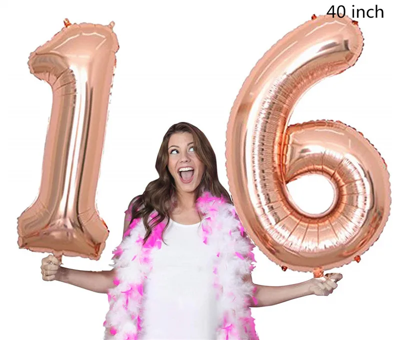 Sweet 16th Party Decoration Rose Gold Balloon Background Decoration 16 Aluminum film Ballon Happy Birthday Party Supplies PAT72 (9)