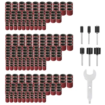 

307 Pieces Drum Sander Set Sanding Drum Kit 300 Pieces Sanding Band Sleeves (80#/120#/240#) + 6 Pieces Drum Mandrels for Dremel
