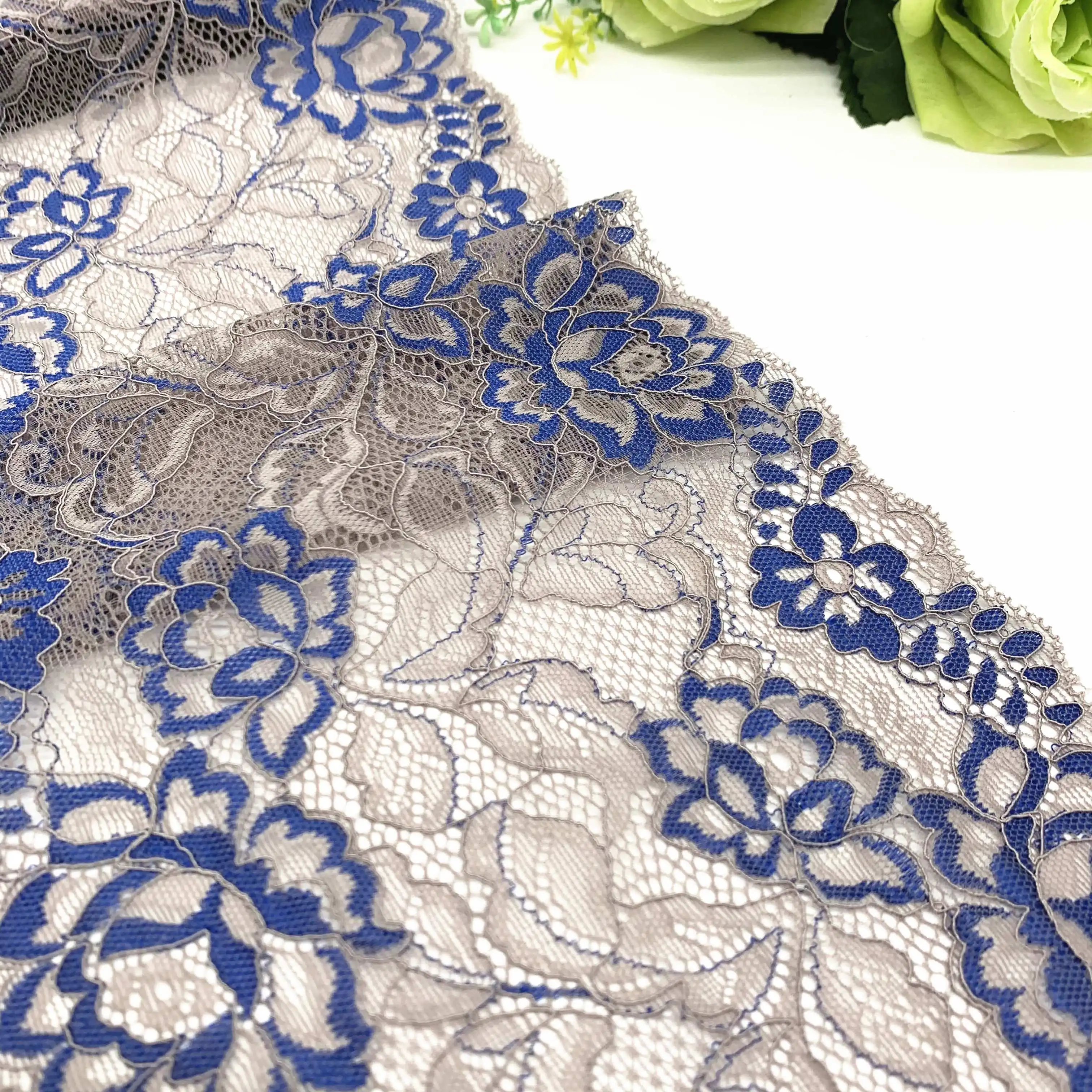 3y/lot Width 6 7/8 inch Blue Grey Elastic Lace Trim 5