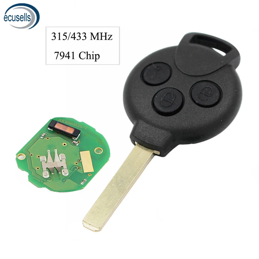 3 кнопки Smart Remote Key 315/433 МГц с чипом ID46(7941), CR2016 батарея для Benz Smart-451 2007-2013