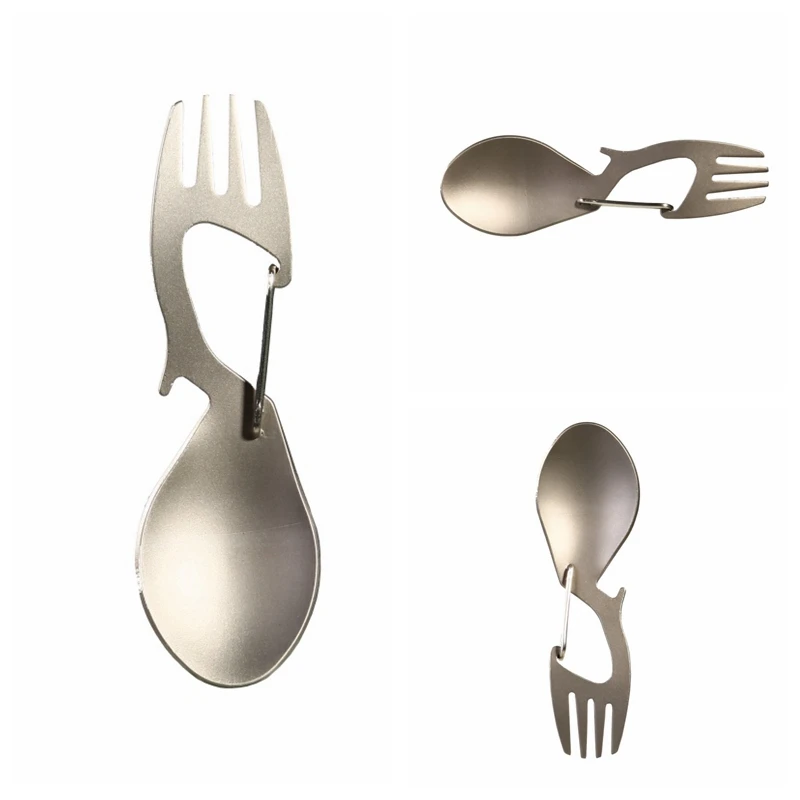 Титановая/нержавеющая сталь ложка Spork 3 в 1 Мульти-инструмент походная посуда для кемпинга Ложка Вилка карабин открывалка