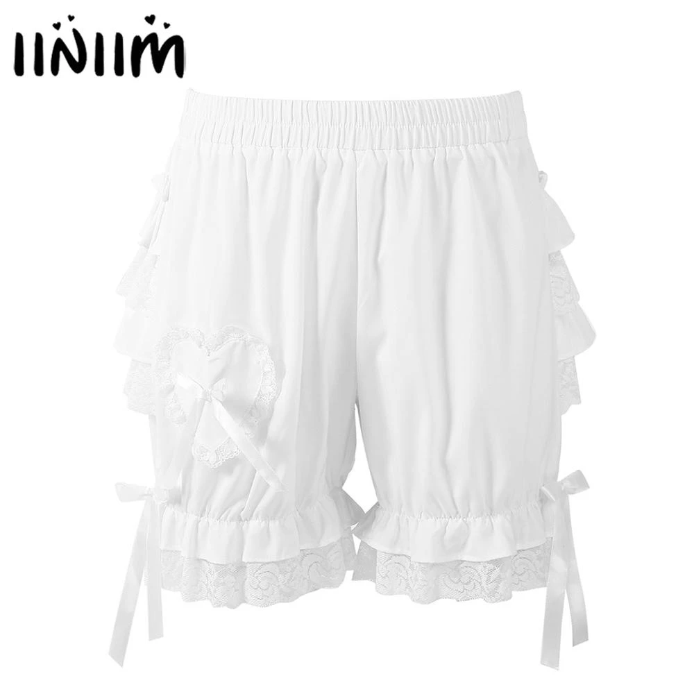 Womens Vintage Victorian Pumpkin Shorts Gothic Pantaloons Costume Elastic Waist Layered Ruffle Lace Trim Loose Bloomers Shorts keiki kona shorts