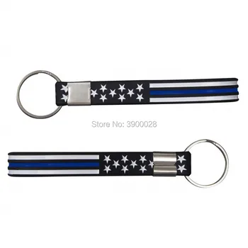 

300pcs keyring Thin Blue Line American Flag Keychain wristbands silicone bracelets