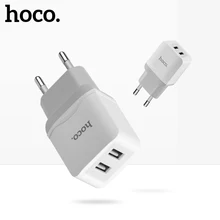 HOCO 5V2. 4A универсальное настенное зарядное устройство с двумя usb-портами, с европейской вилкой, портативное зарядное устройство для iPhone, samsung, xiaomi mi 8, oneplus, зарядное устройство для путешествий
