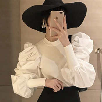 

Korean Ins Hot Puff Sleeve T Shirt Women Tshirt Korean Style Knit Patchwork Tops Tees Casual Clothes Tee Shirt Femme SA062S30
