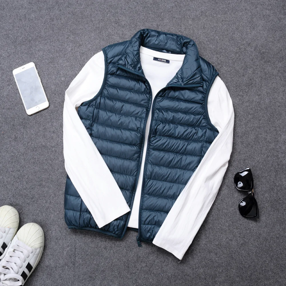 blue Men Vest Jackets Coats Solid Striped Duck Down Filler Spring Autumn New Arrived Male Slim Casual Waistcoat Super Light Thin - Цвет: blue