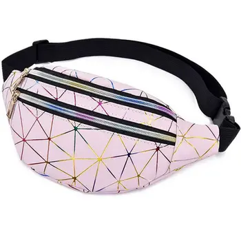 

2020 New Fanny Pack Geometric High Quality Chest Belt Bag Female Waist Packs Fashion Waist Bags Laser Chest Bag Phone Pouch Bag