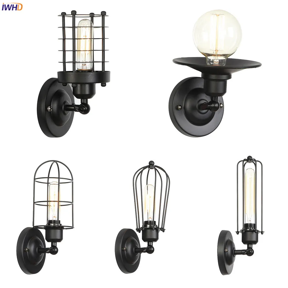 

IWHD Black Metal Retro Wall Lights For Home Lighting Porch Stair Light Loft Decor Industrial Wall Lamp Sconce Aplique Pared