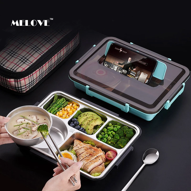 

304 Stainless Steel Insulated Lunch Box For Student Office Worker Lunch Box Tableware Breakfast Boxes Food Container Storage