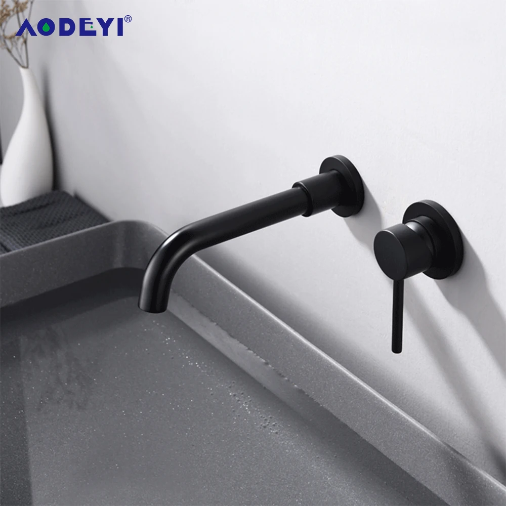 Wall Mounted Bath Sink Brass Mixer Faucet Tap Matte Black Basin 2 Handles Faucet 