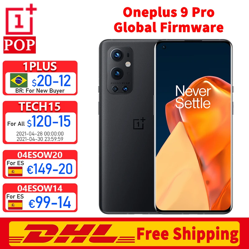 Envío gratuito con DHL Firmware Global Oneplus 9 Pro 5G teléfono móvil 6,7 pulgadas 2K 120Hz LTPO AMOLED Snapdragon 888 Octa Core 65W carga de Flash