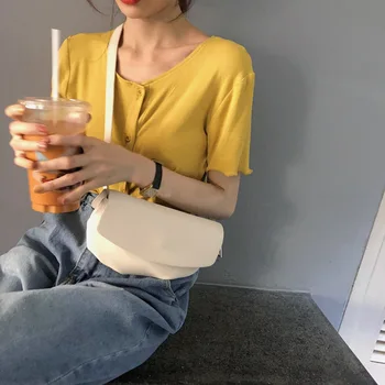 

2020 Korean Version of The Female Bag Small Female Shoulder Messenger Chest Bag Solid Color Retro Dumpling Bag Handbags