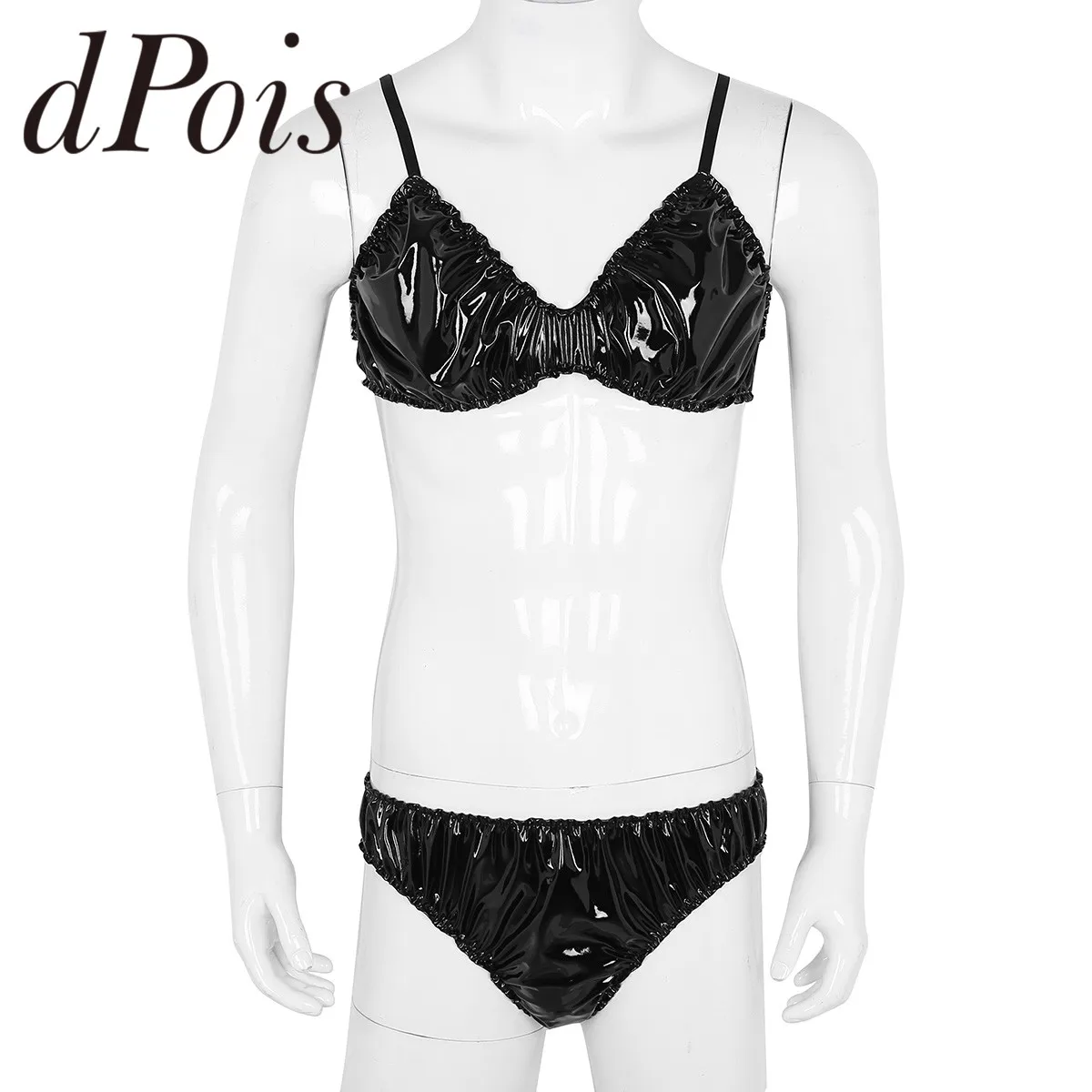 Conjunto Tankini para hombre, ropa de baño de 2 piezas, Top de sujetador con Bikini, Bralette Gay, bragas de cuero Wetlook, ropa de playa - AliExpress Deportes y entretenimiento