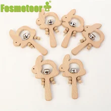 Fosmeteor – anneau de dentition en bois pour bébé, hochet en hêtre, lapin, sucette, jouet éducatif Montessori, cadeau