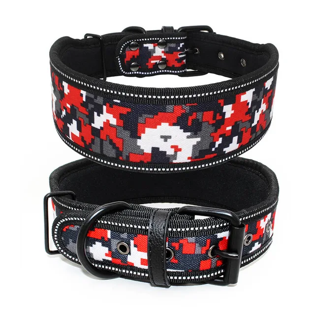 Reflective Puppy Big Dog Collar with Buckle Printing Adjustable Pet Collar for Small Medium Large Dogs Pitbull Leash Dog Chain 