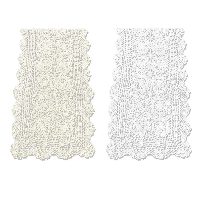 

Cotton Handmade Crochet Lace Table Runner Rectangle Coffee Table Dresser Decor (15.7 X55 Inch)