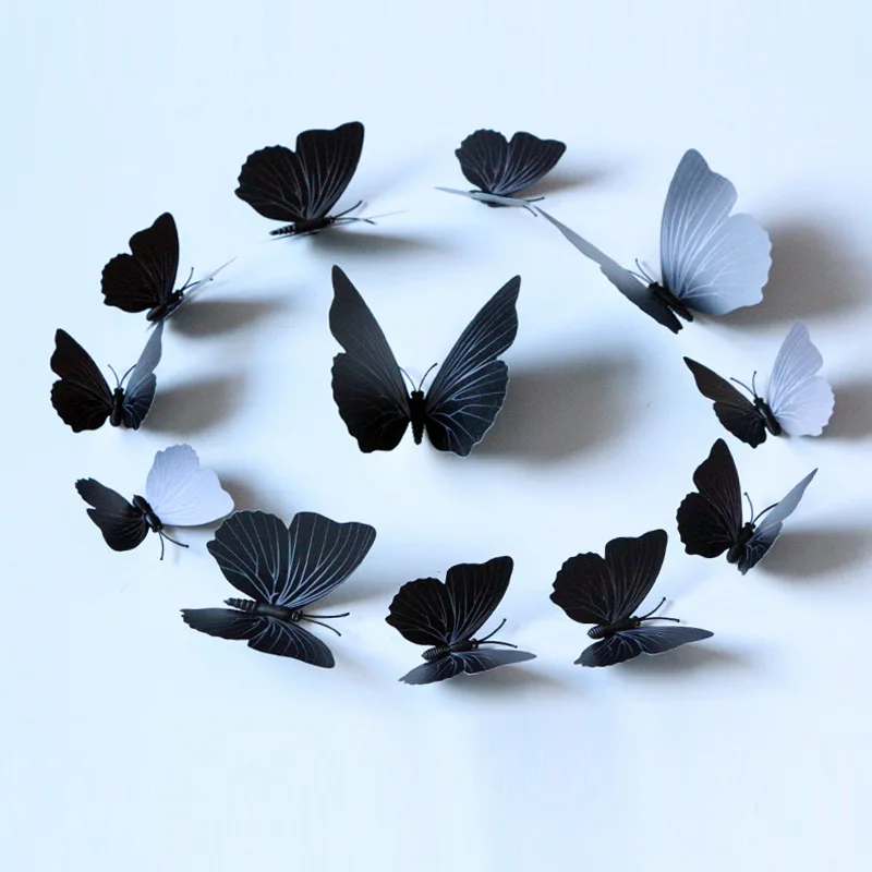 12pcs/Set Black Butterflies Wall Sticker Beautiful Beautiful Butterfly Sticker With Pin for Kid Room Wall Decals Home Decoration 2