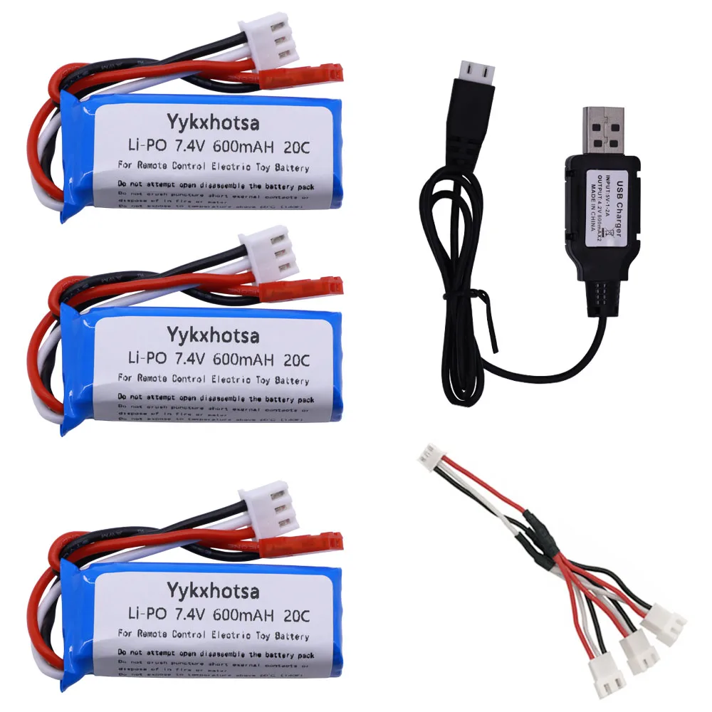 7 4 V 600mAh 20C литий полимерный аккумулятор 601844 с зарядным кабелем для WLtoys K969 K979 K989 K999