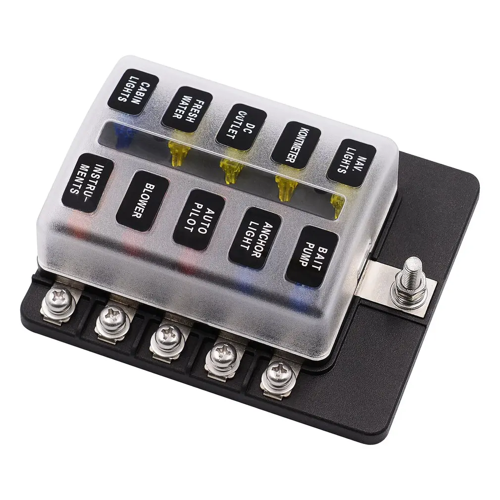 Car Modification 1 Input And 10 Output Fuse Box With Led Indicator Base Insert Type Screw Terminal Block Set 12-30v