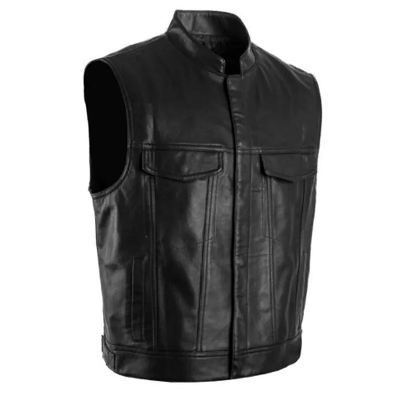 

New Leather Motorbike Vest Black Motorcycle Waistcoat Vintage Male Sleeveless Jacket Motorcycle Vest Jacket Coat