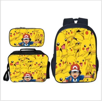 

Cool Pikachu Print Backpack 3pcs/Sets for Teenager Boys Girls School Bags 16inch Children Kids Bagpack Primary Children Mochilas
