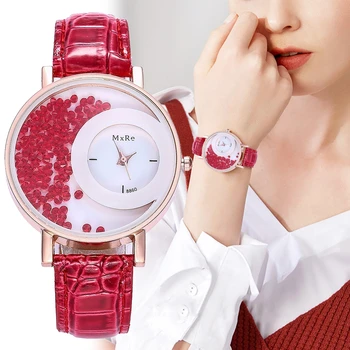 

Dropshipping Clock Women Rhinestone Watches Luxury Leather Quartz Moving Diamond Watches Gift Clock Relogio Feminino