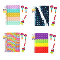 Bloc notes à bulles avec capuchon de stylo et porte clés, ensemble de fournitures en Silicone, papier à règles d'université, cadeaux anti Stress 