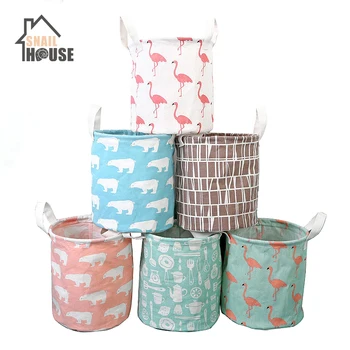 

Snailhouse Cute Flamingo Cotton Linen Sundries Toys Storage Baskets Folding Dresser Desktop Makeup Organizer Cosmetics Container