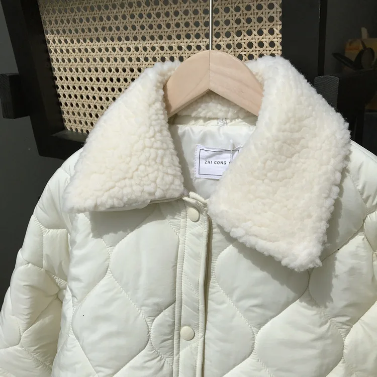 Mooirue autumn Winter jacket coat female Small Cotton-padded Loose Short Diamond Lattice Ins Cotton solid color coat