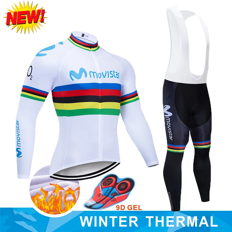 

Movistar 2019 Pro Team Winter Thermal Fleece Long Clothes Set Men Cycling Jersey Bib Bike Bicycle Ropa Ciclismo Bike Clothing