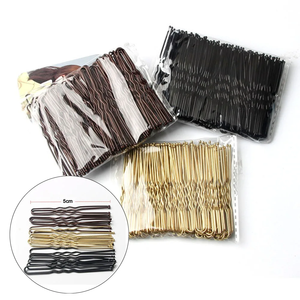 5cm U Shaped Alloy Hairpins Waved Hair Clips Simple Metal Bobby Pins Barrettes Bridal Hairstyle Tool 50 Pcs/Bag