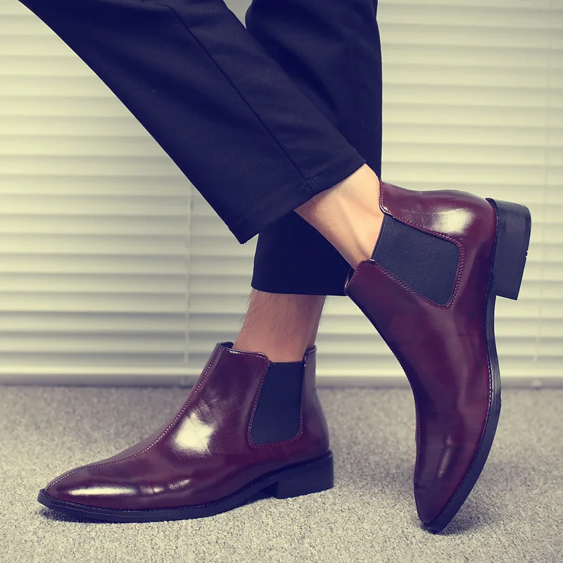 2019 Winter Chelsea Dress Boots Men Leather Shoes Men Ankle Boots Fashion Brand Autumn Winter Fleece Warm Botas Male Footwear