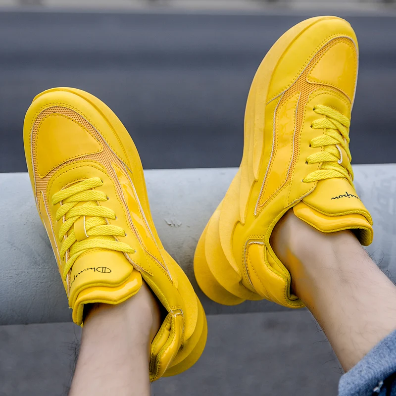 BomKinta Orange Yellow Color Stylish Men Vulcanized Shoes Blade Sole Sneakers Men Leather Upper Male Trainers High Quality