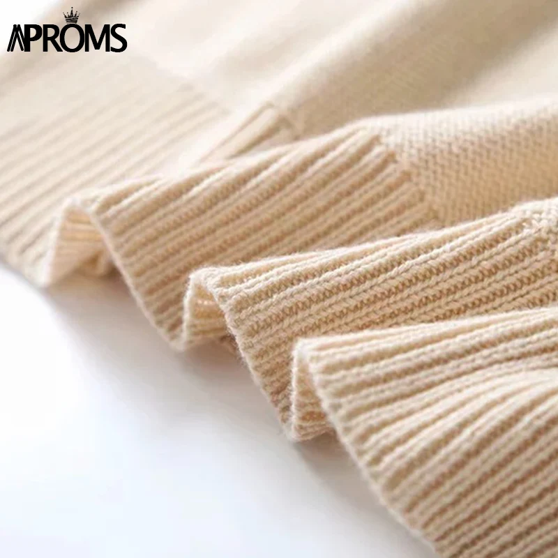 Aproms, элегантное платье-свитер с открытыми плечами и длинным рукавом, Женское зимнее свободное платье с поясом и бантом, однотонное платье