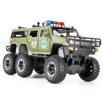 

1:32 high simulation big six-wheeled Hummer sound and light police car alloy off-road vehicle model for children gifts