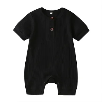 

Baby Clothes Children's Pure Color Baby One-Piece Suit Summer Short-Sleeved New Style Toddler Baby Onesie Sunken Stripe Romper