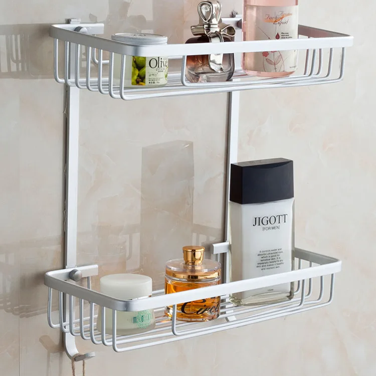

Alumimum Double Layer Rectangular Mesh String Bathroom Shelf Matt Manufacturers Direct Supply JH-707
