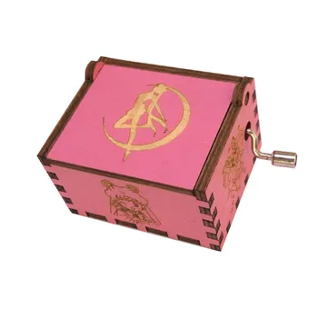

2020 new Anime cosplay Wooden Hand Crank Sailor Moon music Box Halloween Christmas Children's gift