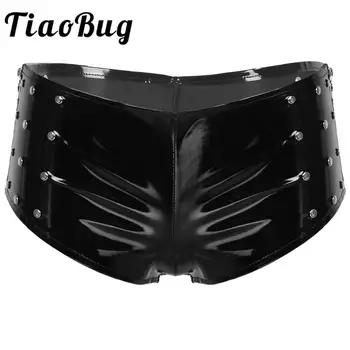 

Womens Pole Dance Shorts Wet Look Leather Rave Clothes Rivet Side Zipper Decor Hot Pants Briefs Clubwear for Stage Performance