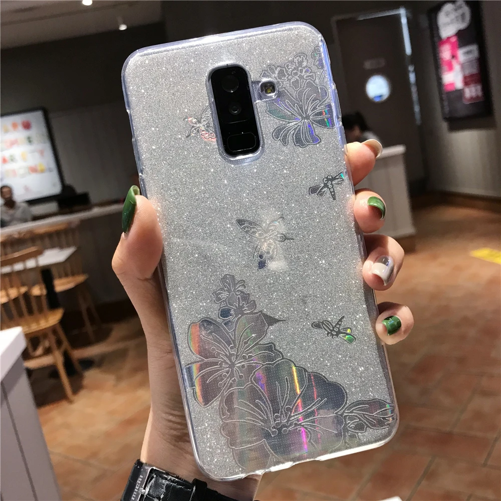 Buterfly Rose Flower Glitter TPU Case For Huawei Y6 Y7 Prime Y5 Y9 2018 Pro P Smart Plus 2019 Cover Soft Bling Phone Cases |