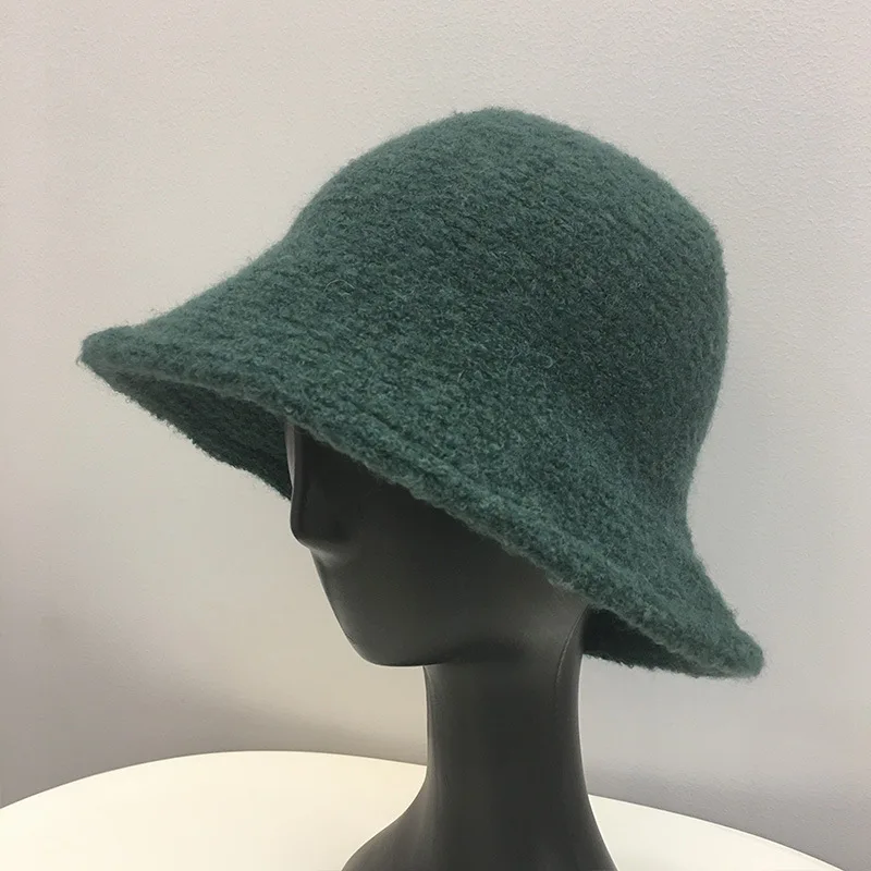 OMEA, шапка из альпаки, женские фетровые шапки, шерстяная женская зимняя шапка-ведро, одноцветная Шапка-бини из шерсти альпаки, зимние аксессуары - Цвет: Green