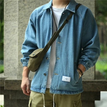 

men jacket Padded denim coach jacket Autumn and winter Japanese black loose large size top Heavy Denim Retro Jacket Men's Top