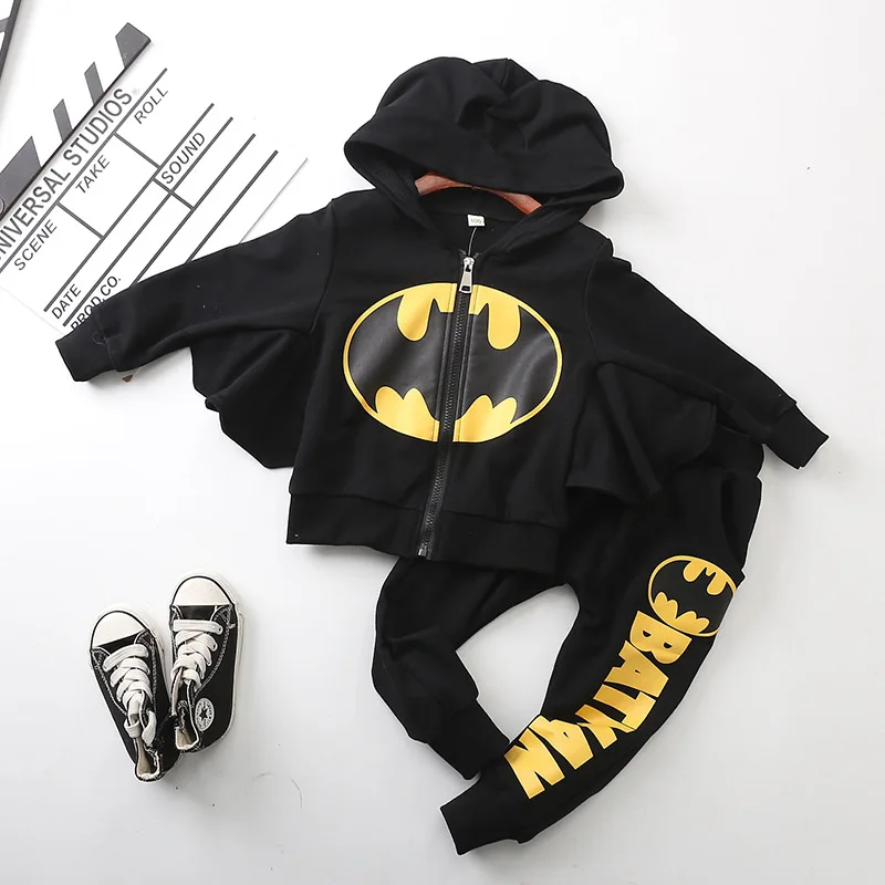 Goede Batman Baby Jongens Kleding Sets Zip Hooded Sport Pak Voor Jongens Cartoon Jas Jas Broek Batman Cosplay Kostuums Kids Kleding set