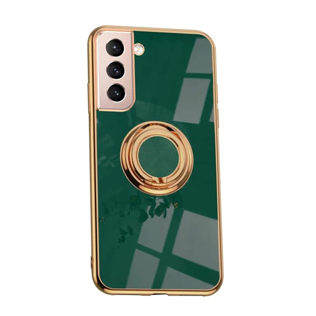 Luxury Ring Case For Samsung Galaxy S21 Plus Note 20 Ultra 10 S21Plus S21Ultra Note20 Note10 Soft Silicone Cover Holder Stand Dark Green