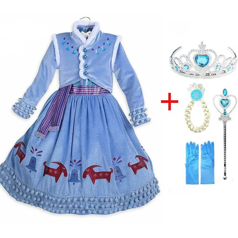 В году, новое платье принцессы для девочек Снежная королева Эльза 2 Косплей Рождество платье Elza вечерние платья с длинным рукавом от 4 до 10 лет - Цвет: elsa set 3