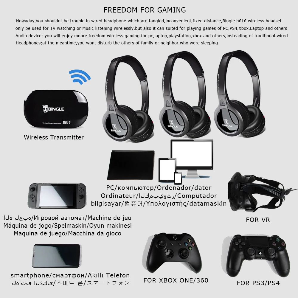  3 Pack 2.4G Wireless Game Head Phones Stereo Audio Casque Gamer Headphone Gaming Headsets For PS4Xb