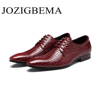 

New Snake Grain Leather Shoes Men Oxford Shoes Lace-Up Casual Business Men Pointed Shoes Brand Wedding Men Dress Shoes
