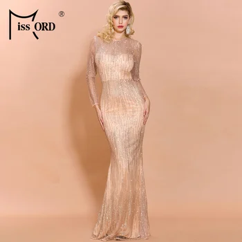 

Missord 2020 Women Sexy O Neck Long Sleeve Glitter Dresses Female Elegant Bodycon Maxi Dress FT19839