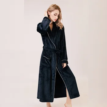 

Luxury Autumn Winter Bathrobe for Women Simple Fashion Coral Velvet Mid-Calf Long Robe Female Large Size Warm Dressing Gown