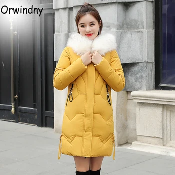

Orwindny Winter Jacket Women 2020 Fur Collar Thick Warm Hooded Long Parka Cotton Padded Coat Slim Jacket Female S-3XL Plus Size